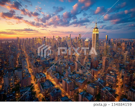 ロックから見えるニューヨークのダウンタウンの夜景 ロックから見えるニューヨークのダウンタウンの夜景 134884159