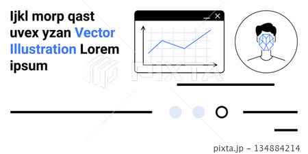 Data visualization, biometric authentication, technology applications, digital security, facial scanning, user interface design. Graph interface and face scan icon. Data visualization and biometric 134884214
