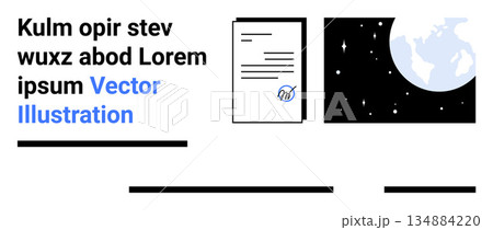 Business processes, global data management, digital communication, authenticity, space exploration, verification systems. A paper document next to a globe in space. Business processes and global data 134884220