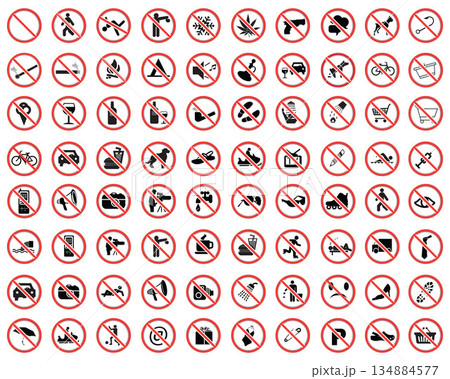 Set of icon of prohibited signs , warning danger 134884577