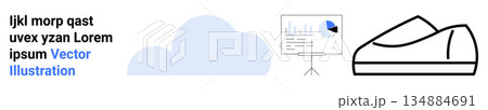 Cloud computing, data visualization, business growth, digital solutions, online storage, modern technology. A cloud icon, a data chart and a sleek shoe outline. Cloud computing and data Cloud computing, data visualization, business growth, digital solutions, online storage, modern technology. A cloud icon, a data chart and a sleek shoe outline. Cloud computing and data 134884691