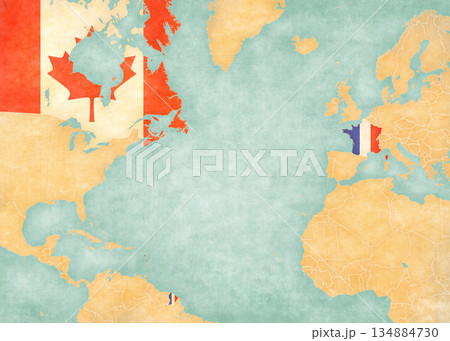 Map of North Atlantic Ocean - Canada and France Map of North Atlantic Ocean - Canada and France 134884730