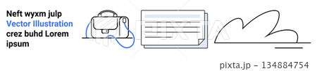 Business, organization, digital tools, data storage, technology, modern work life. A business bag, document and cloud in minimalist line art. Business and digital tools concept 134884754