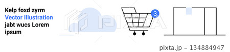Ecommerce, online shopping, cloud storage, digital content, internet commerce, placeholder text. Shopping cart beside a cloud icon and lines of filler text. Ecommerce and online shopping concepts 134884947