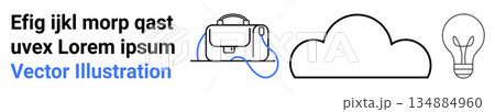 Digital transformation, creativity, cloud storage, innovation, audio technology, brainstorming. Outline of headphones, cloud and light bulb with text. Creativity and cloud storage concept Digital transformation, creativity, cloud storage, innovation, audio technology, brainstorming. Outline of headphones, cloud and light bulb with text. Creativity and cloud storage concept 134884960