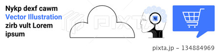 Artificial intelligence, cloud technology, e-commerce, communication, online innovation, data processing. Visual elements include a cloud icon, a brain with AI features, and a shopping cart icon in Artificial intelligence, cloud technology, e-commerce, communication, online innovation, data processing. Visual elements include a cloud icon, a brain with AI features, and a shopping cart icon in 134884969