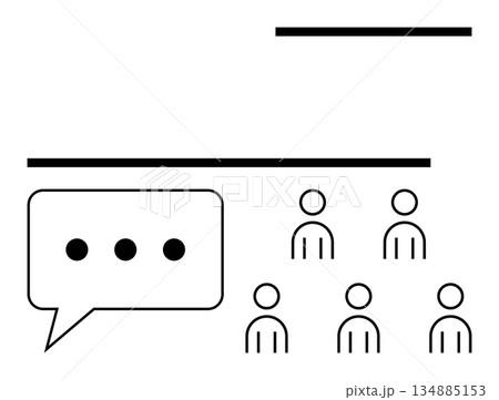 Communication, teamwork, education, leadership, public speaking, group dynamics. A speech bubble with dots and six people icons. Communication and teamwork concept Communication, teamwork, education, leadership, public speaking, group dynamics. A speech bubble with dots and six people icons. Communication and teamwork concept 134885153