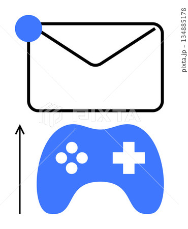 Gaming alerts, notifications, user engagement, communication, task progress, digital updates. Envelope symbol with notification dot and gaming controller. Gaming alerts and notifications concept Gaming alerts, notifications, user engagement, communication, task progress, digital updates. Envelope symbol with notification dot and gaming controller. Gaming alerts and notifications concept 134885178
