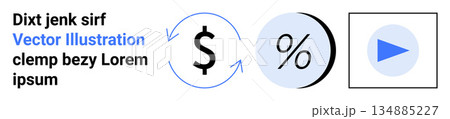 Finance, multimedia, statistics, digital content, branding, financial growth. a dollar sign with arrows, percentage symbol and play icon. Finance and multimedia relevance concept 134885227