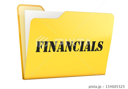 Financials, yellow file folder. 3D rendering 134885325