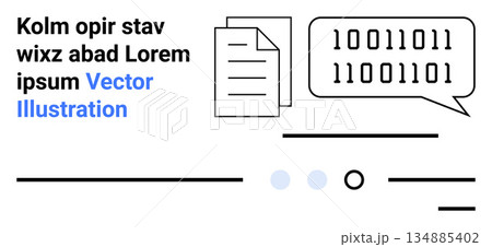 Data communication, programming, cybersecurity, information processing, digital coding, technology. Binary code in a speech bubble and document icon. Data communication and programming concepts Data communication, programming, cybersecurity, information processing, digital coding, technology. Binary code in a speech bubble and document icon. Data communication and programming concepts 134885402