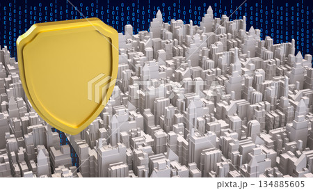 Cybersecurity Shield Protecting Digital City Infrastructure 3d render. Cybersecurity Shield Protecting Digital City Infrastructure 3d render. 134885605