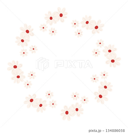 Round frame with beige daisies and space for text Round frame with beige daisies and space for text 134886038