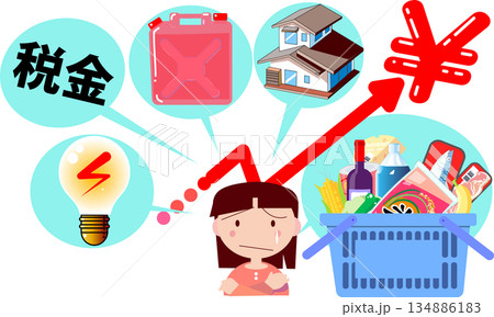 物価高騰や増税による生活費の負担増に悩む女性のイラストイメージ 物価高騰や増税による生活費の負担増に悩む女性のイラストイメージ 134886183