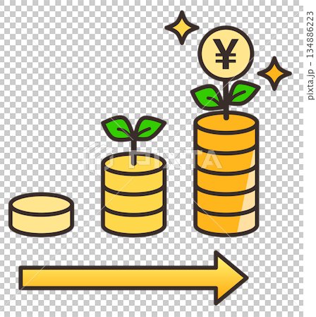 Illustration of a business that increases assets and profits by investing to reach the target amount 134886223