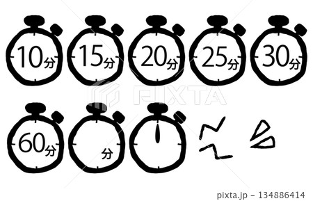 日本語表記の五分刻みのストップウォッチ時間アイコンセット 134886414