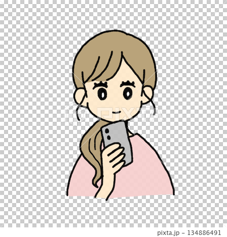 一個女人看著智能手機的插圖 134886491