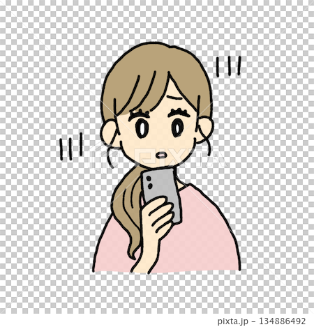 A woman who is worried about seeing a smartphone 134886492