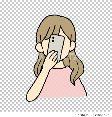 スマホで顔を隠す女性イラスト 134886497