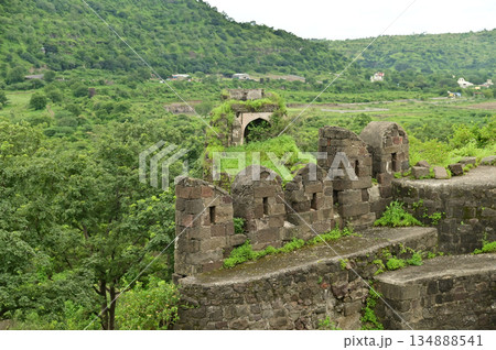 Top view of Daulatabad Fort is an ancient fort located in Maharashtra, India. Originally named Deogiri,fort built from natural rocks and is very strong. it is a fort built from natural rocks. Top view of Daulatabad Fort is an ancient fort located in Maharashtra, India. Originally named Deogiri,fort built from natural rocks and is very strong. it is a fort built from natural rocks. 134888541