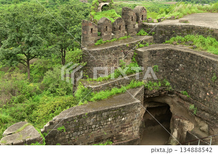 Top view of Daulatabad Fort is an ancient fort located in Maharashtra, India. Originally named Deogiri,fort built from natural rocks and is very strong. it is a fort built from natural rocks and is v Top view of Daulatabad Fort is an ancient fort located in Maharashtra, India. Originally named Deogiri,fort built from natural rocks and is very strong. it is a fort built from natural rocks and is v 134888542