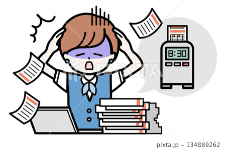 業務過多でパニックになる女性事務員のイラスト 業務過多でパニックになる女性事務員のイラスト 134889262