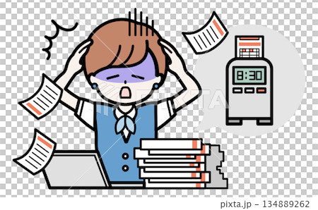 業務過多でパニックになる女性事務員のイラスト 業務過多でパニックになる女性事務員のイラスト 134889262