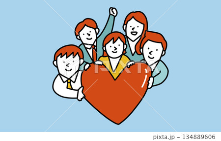 大きなハートを囲むチームのイラスト 134889606