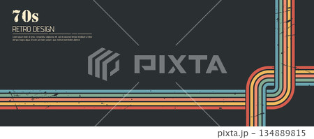 Stripe rainbow groovy. Dynamic 70s style banner featuring retro lines and funky stripes. Vintage posters or graphics. Vector illustration Stripe rainbow groovy. Dynamic 70s style banner featuring retro lines and funky stripes. Vintage posters or graphics. Vector illustration 134889815