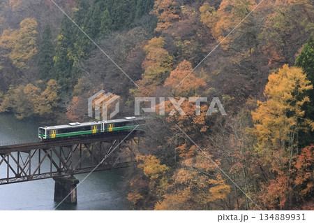 紅葉の只見線 134889931