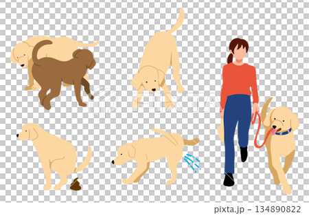 犬　手書きイラスト　セット 134890822