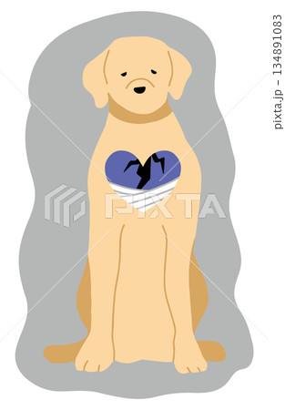 犬　手書きイラスト　傷ついたハート 134891083