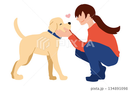 犬　手書きイラスト　撫でる 134891098