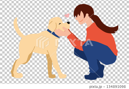 犬　手書きイラスト　撫でる 134891098