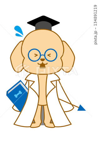 犬　博士　手書きイラスト　焦る 134891219