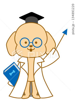 犬　博士　手書きイラスト　指示棒で指す 134891220