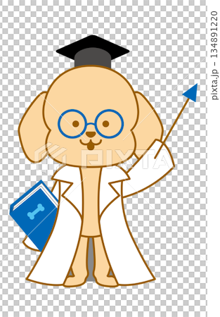 犬　博士　手書きイラスト　指示棒で指す 134891220