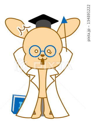 犬　博士　手書きイラスト　驚き 134891222