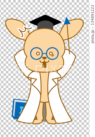 犬　博士　手書きイラスト　驚き 134891222