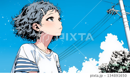 ぼんやり空を見上げている若い女性