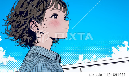 ぼんやり空を見上げている若い女性