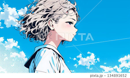 ぼんやり空を見上げている若い女性