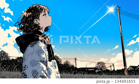 ぼんやり空を見上げている若い女性