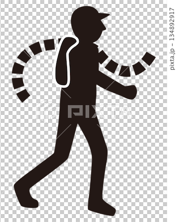 Silhouette illustration of a worker walking with a duct 134892917