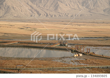 The amazing landscape of Tashkurgan. Tashgur City, near Tashkurgan Stone City located 3. 500m above the sea level,Tashkurgan is slowly becoming a tourist attraction. 134893605