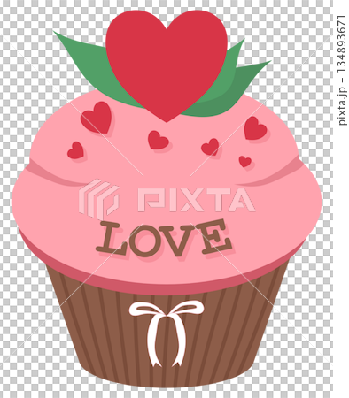 Valentine Cupcake with Pink Frosting and Heart Topper Illustration 134893671
