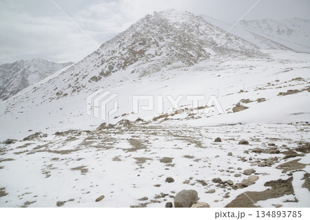 Changla Pass, one of the highest motorable roads in the world, at 5,275 meters above sea level, travels between Leh Ladakh and Pangong Lake. Located at Leh in India. Changla Pass, one of the highest motorable roads in the world, at 5,275 meters above sea level, travels between Leh Ladakh and Pangong Lake. Located at Leh in India. 134893785