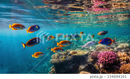 泳ぐ美しい熱帯魚 プリステラ、ブルーテトラ 泳ぐ美しい熱帯魚 プリステラ、ブルーテトラ 134894161