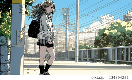 未来に向かって歩き出す女子高生 134894221