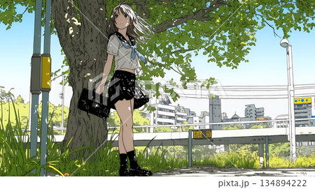 未来に向かって歩き出す女子高生 134894222